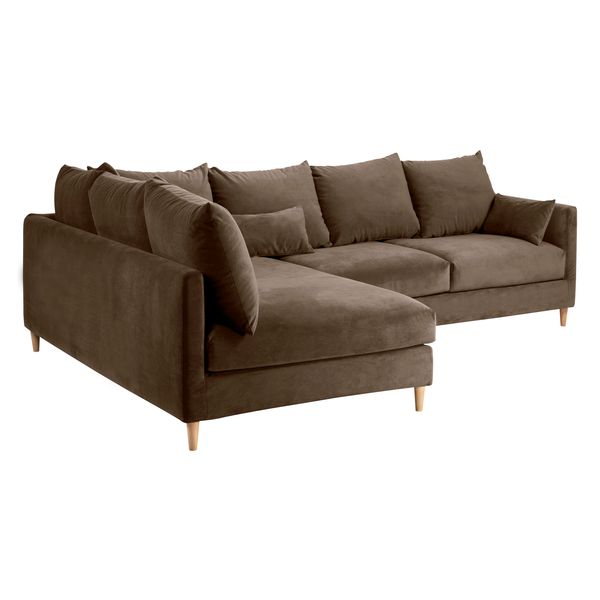 Canapé d'angle convertible velours taupe - Angle gauche