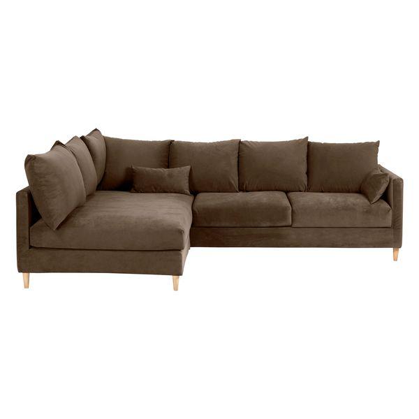 Canapé d'angle velours taupe - Angle gauche