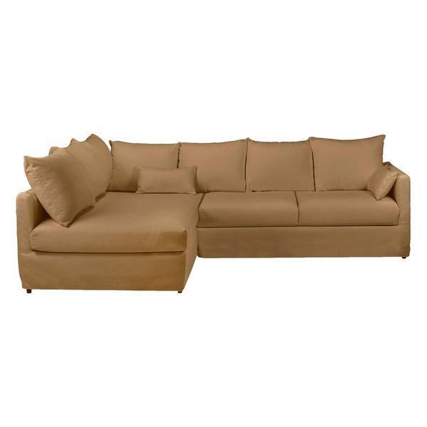 Canapé d'angle convertible velours texuté moutarde - Angle gauche