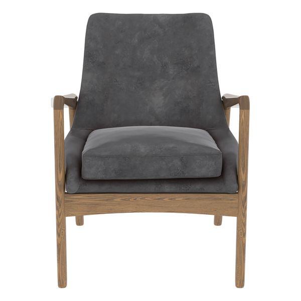 Fauteuil velours gris pieds frêne brûlé