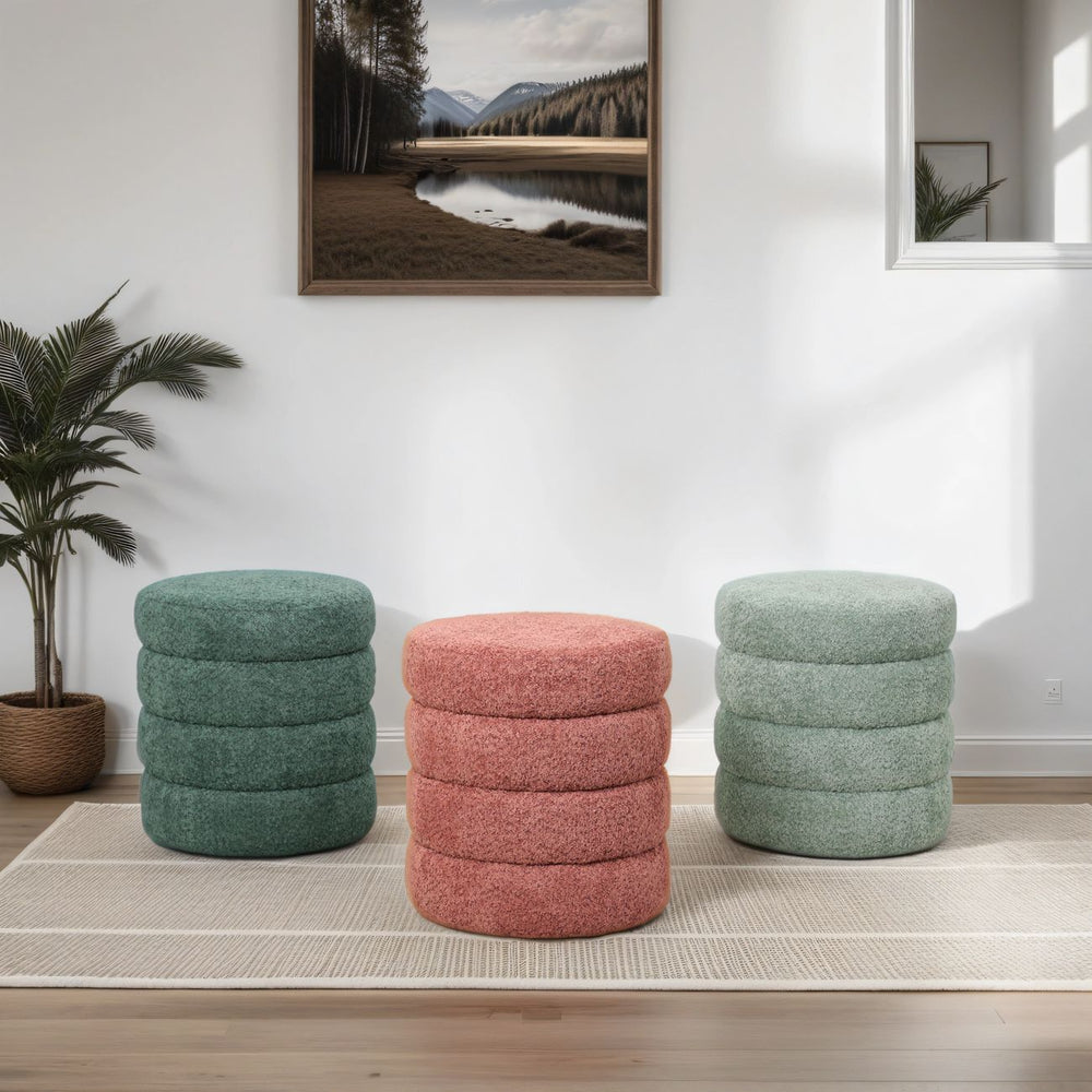 Pouf tissu effet fourrure rase vieux rose