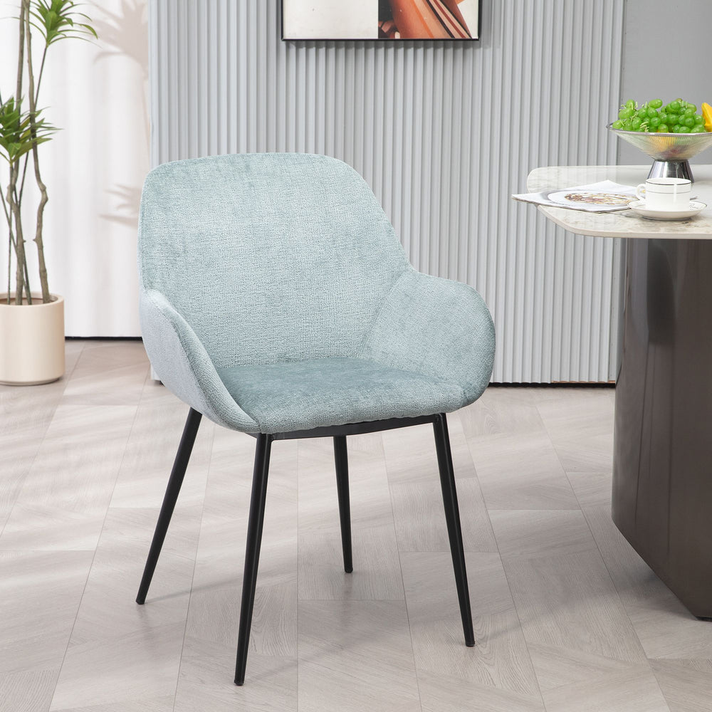 Chaise repas avec accoudoirs tissu chenille céladon pied métal