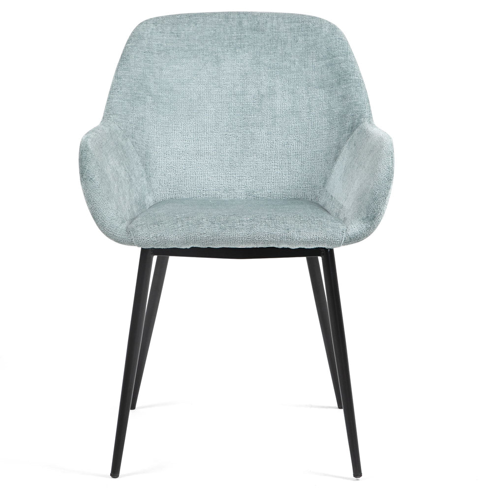 Chaise repas avec accoudoirs tissu chenille céladon pied métal