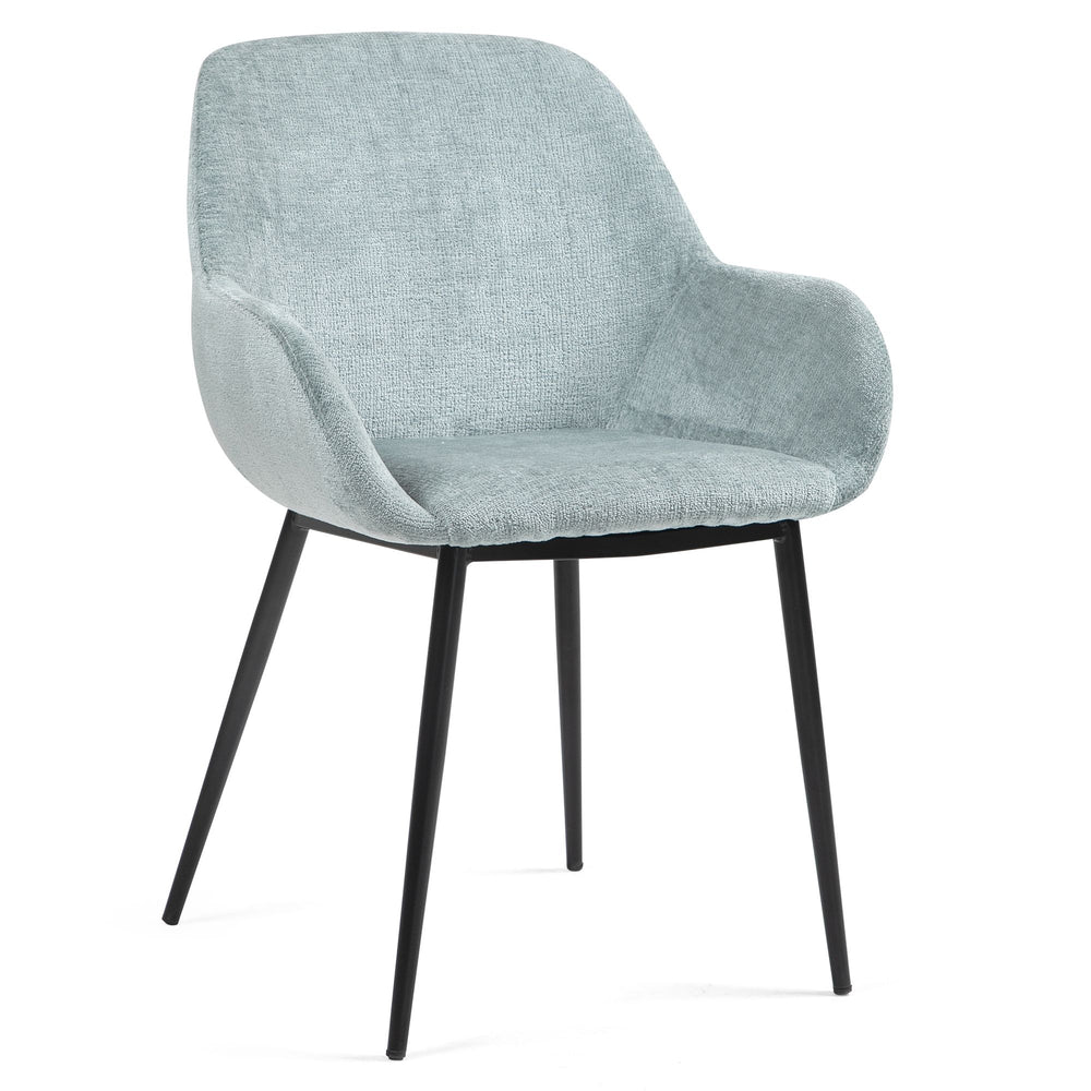 Chaise repas avec accoudoirs tissu chenille céladon pied métal