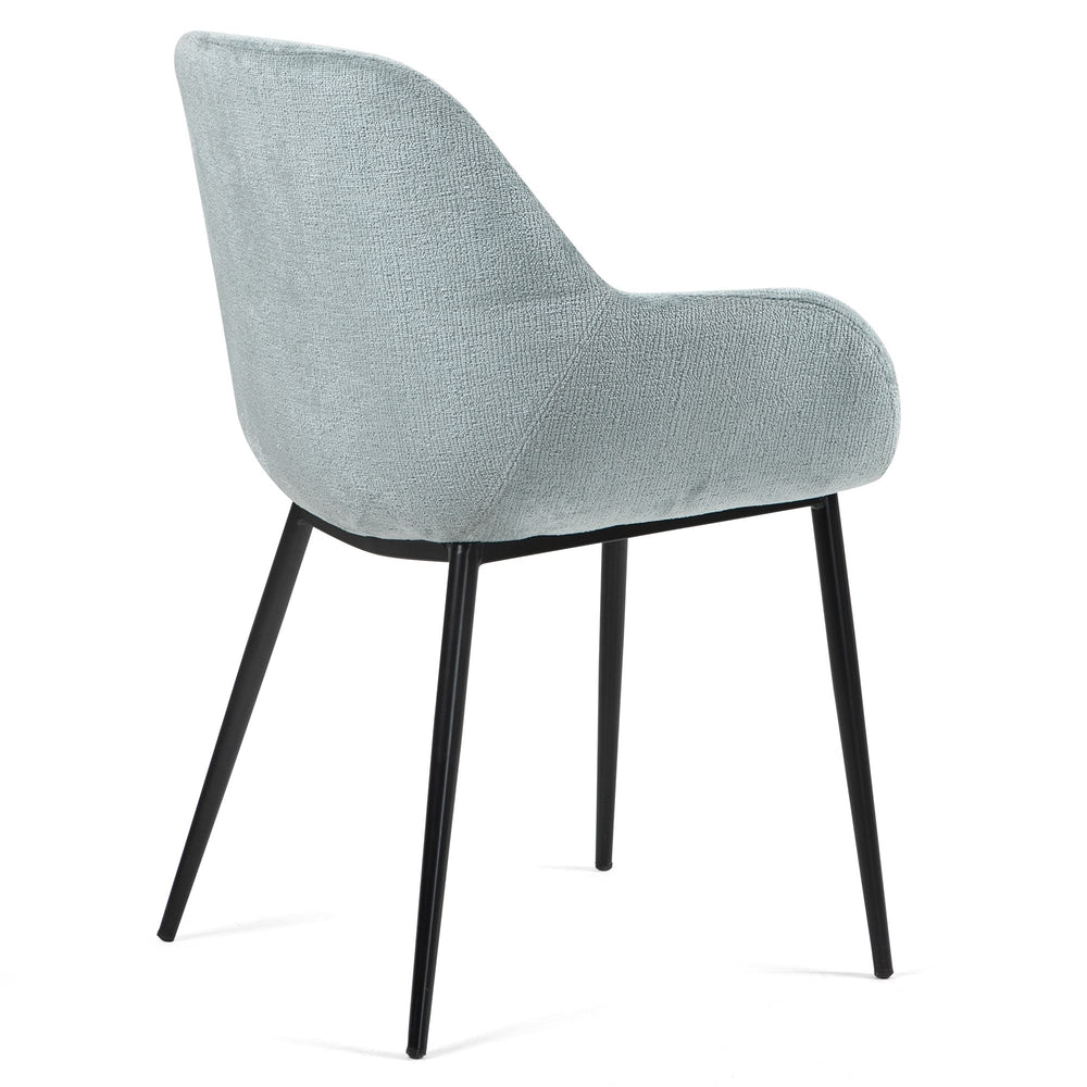 Chaise repas avec accoudoirs tissu chenille céladon pied métal
