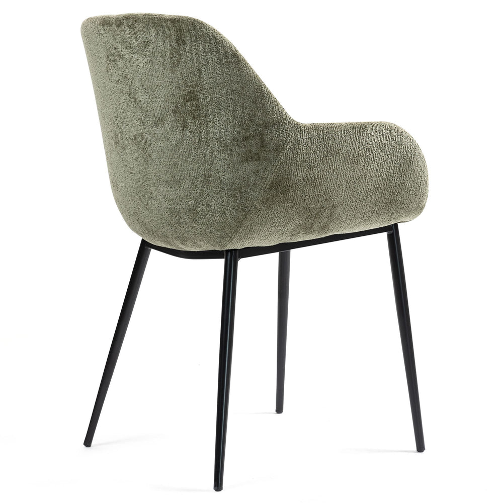 Chaise repas avec accoudoirs tissu chenille kaki pied métal