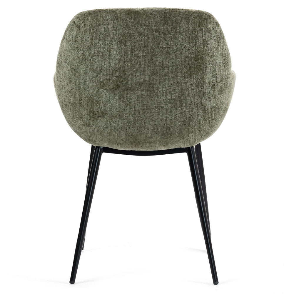 Chaise repas avec accoudoirs tissu chenille kaki pied métal