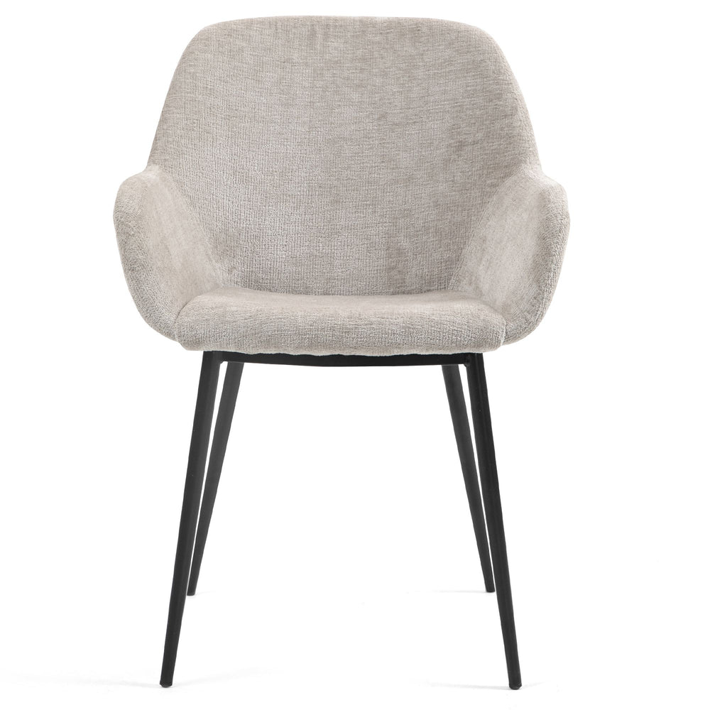 Chaise repas avec accoudoirs tissu chenille taupe pied métal