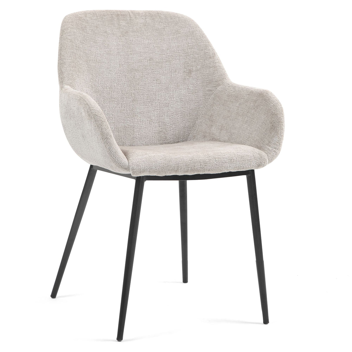 Chaise repas avec accoudoirs tissu chenille taupe pied métal
