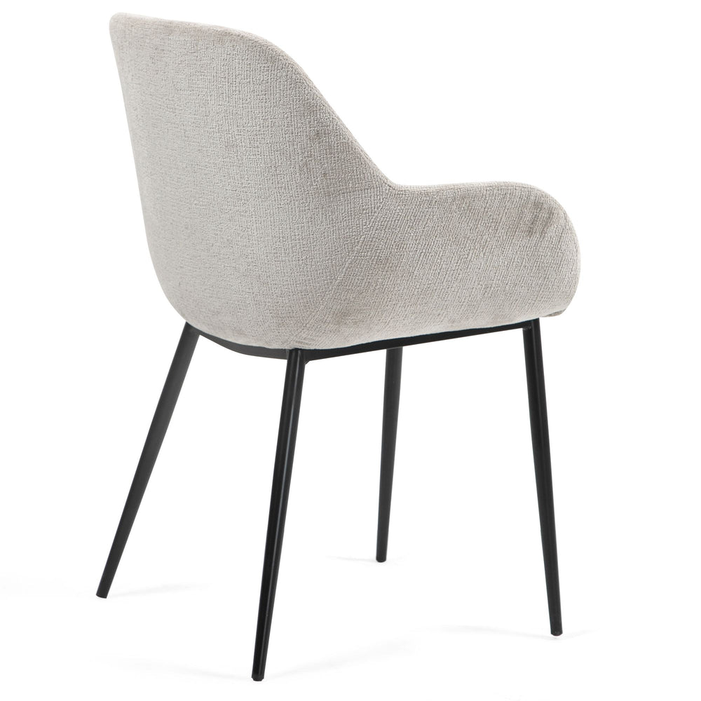 Chaise repas avec accoudoirs tissu chenille taupe pied métal