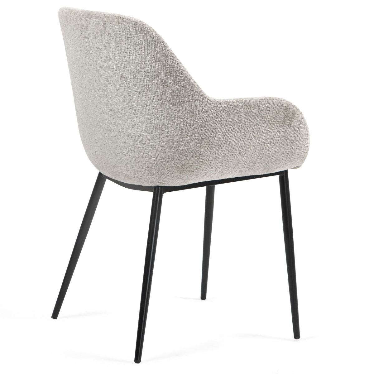 Chaise repas avec accoudoirs tissu chenille taupe pied métal