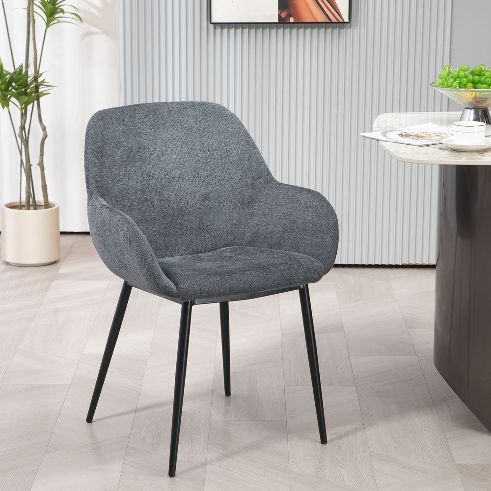 Chaise repas avec accoudoirs tissu chenille gris pied métal