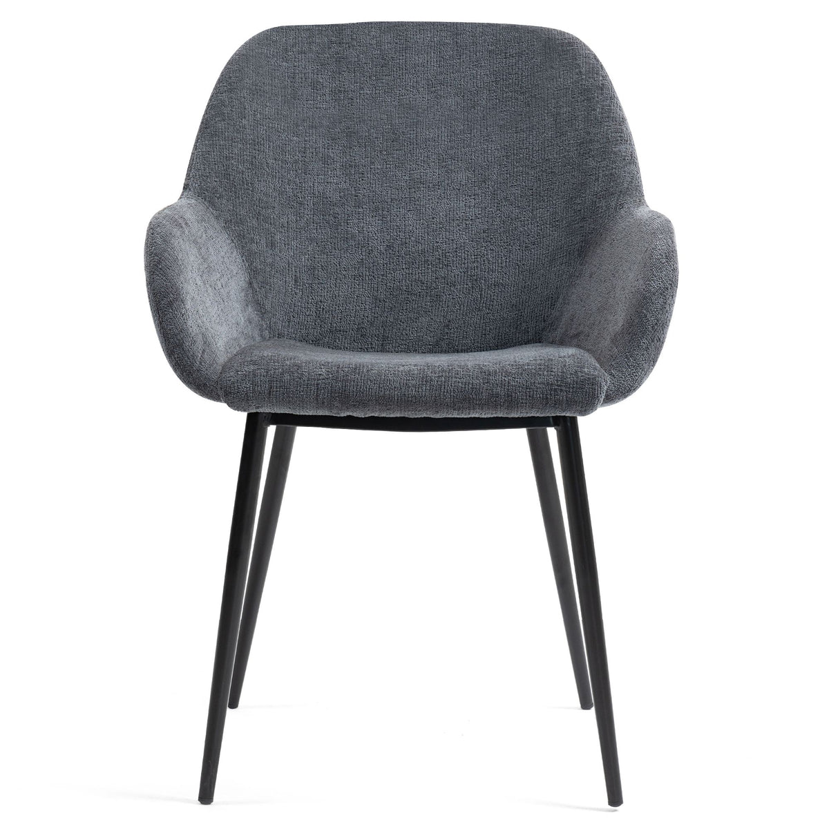 Chaise repas avec accoudoirs tissu chenille gris pied métal