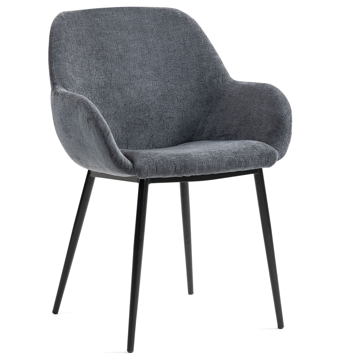 Chaise repas avec accoudoirs tissu chenille gris pied métal