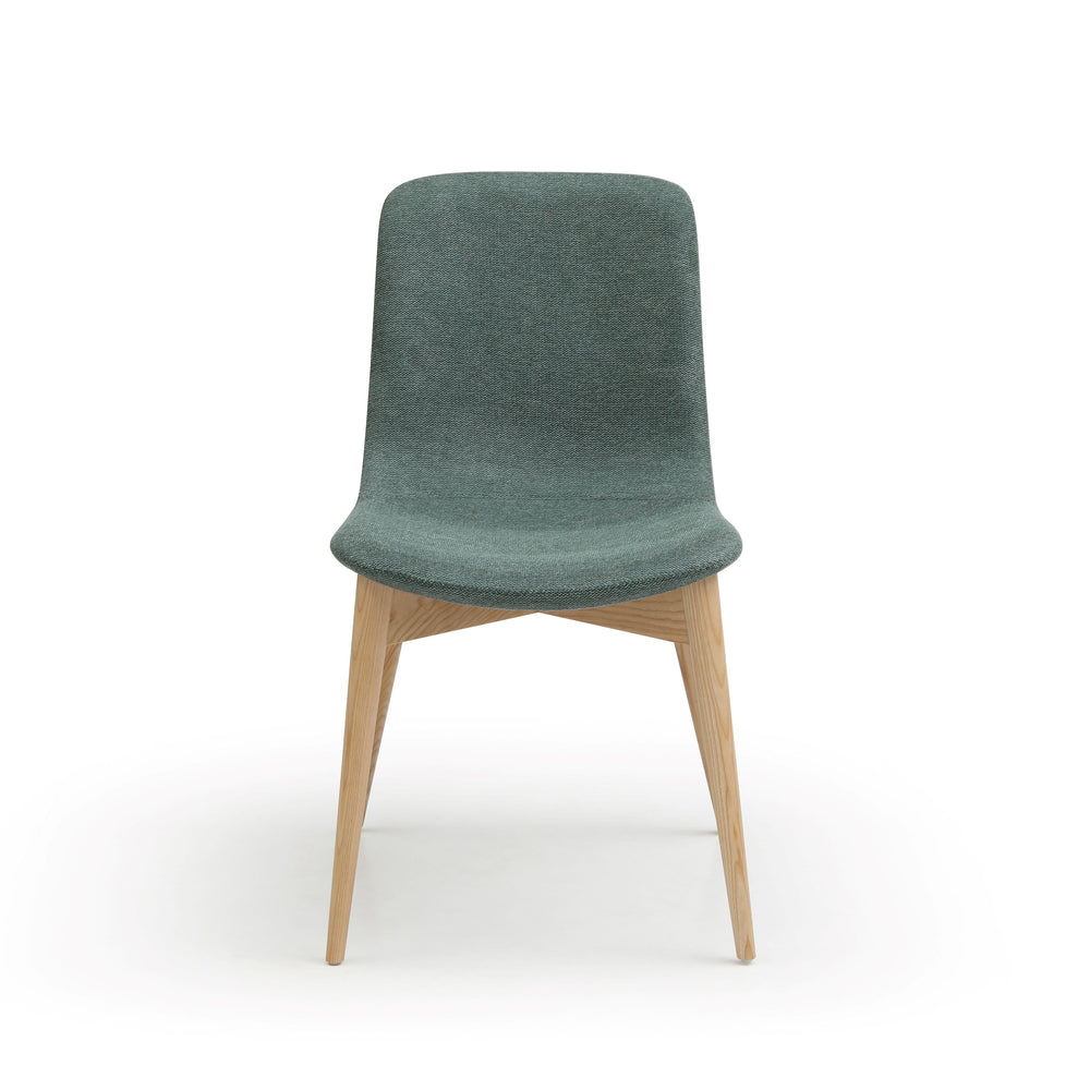 Chaise repas tissu vert pied en frêne naturel