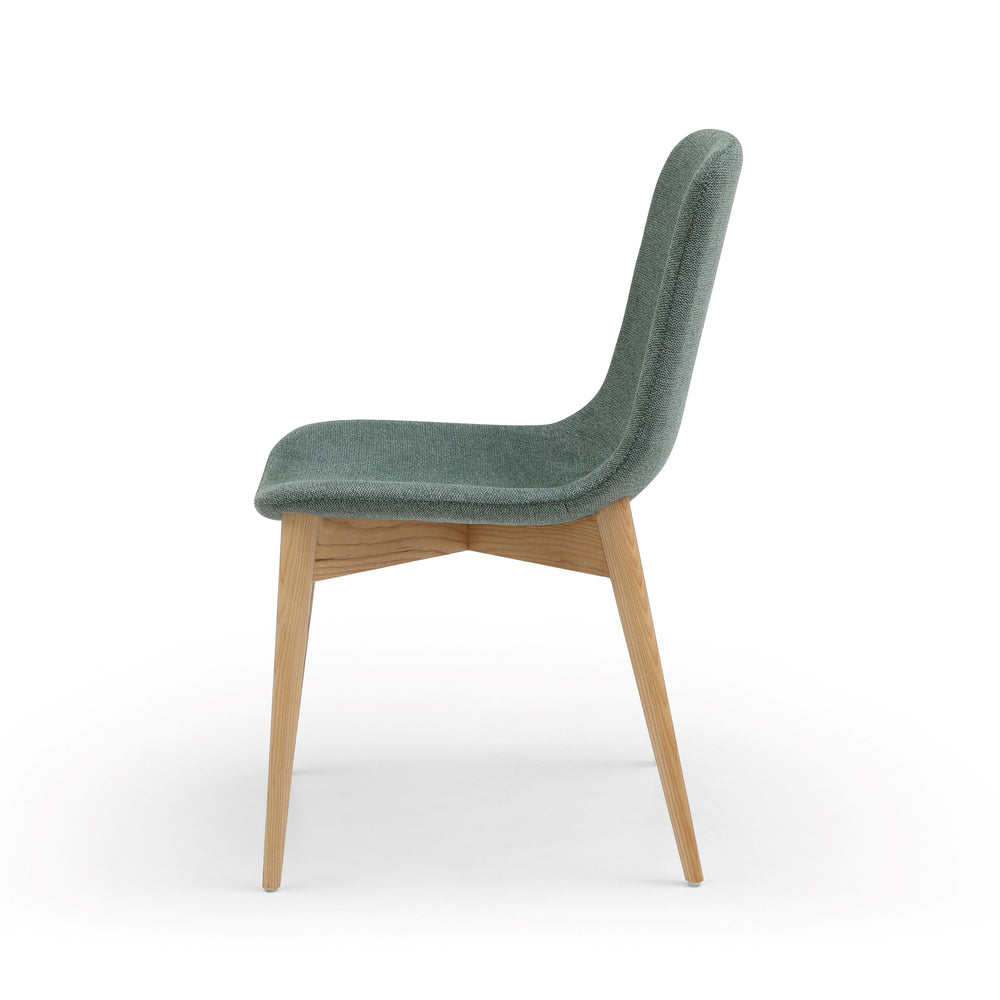 Chaise repas tissu vert pied en frêne naturel