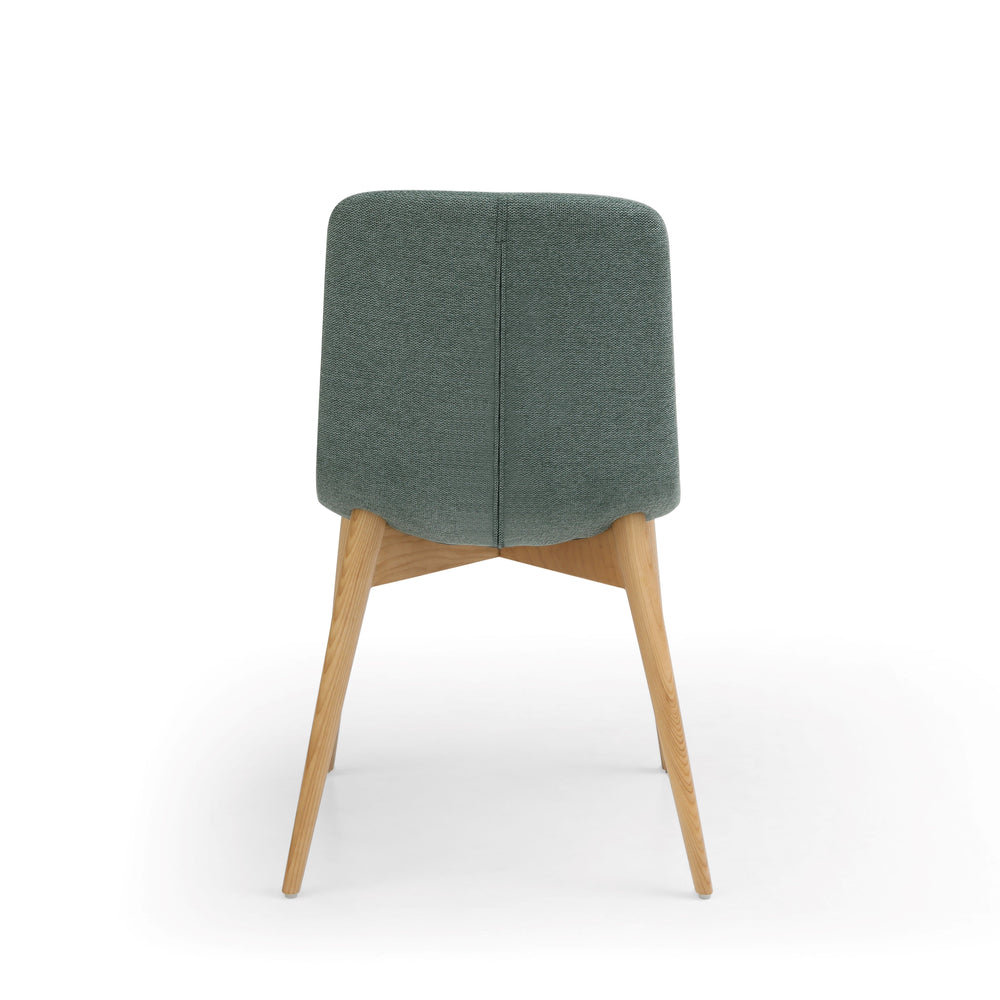 Chaise repas tissu vert pied en frêne naturel