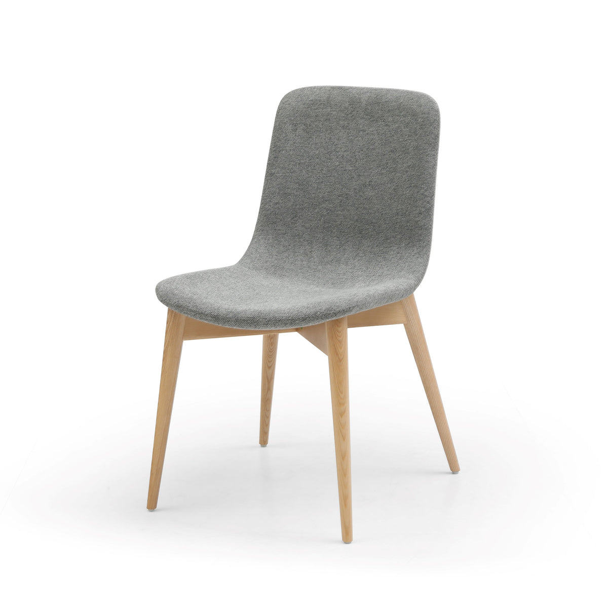 Chaise repas tissu gris clair pied frêne naturel