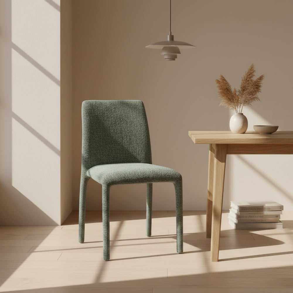 Chaise repas empilable tissu chenillé vert