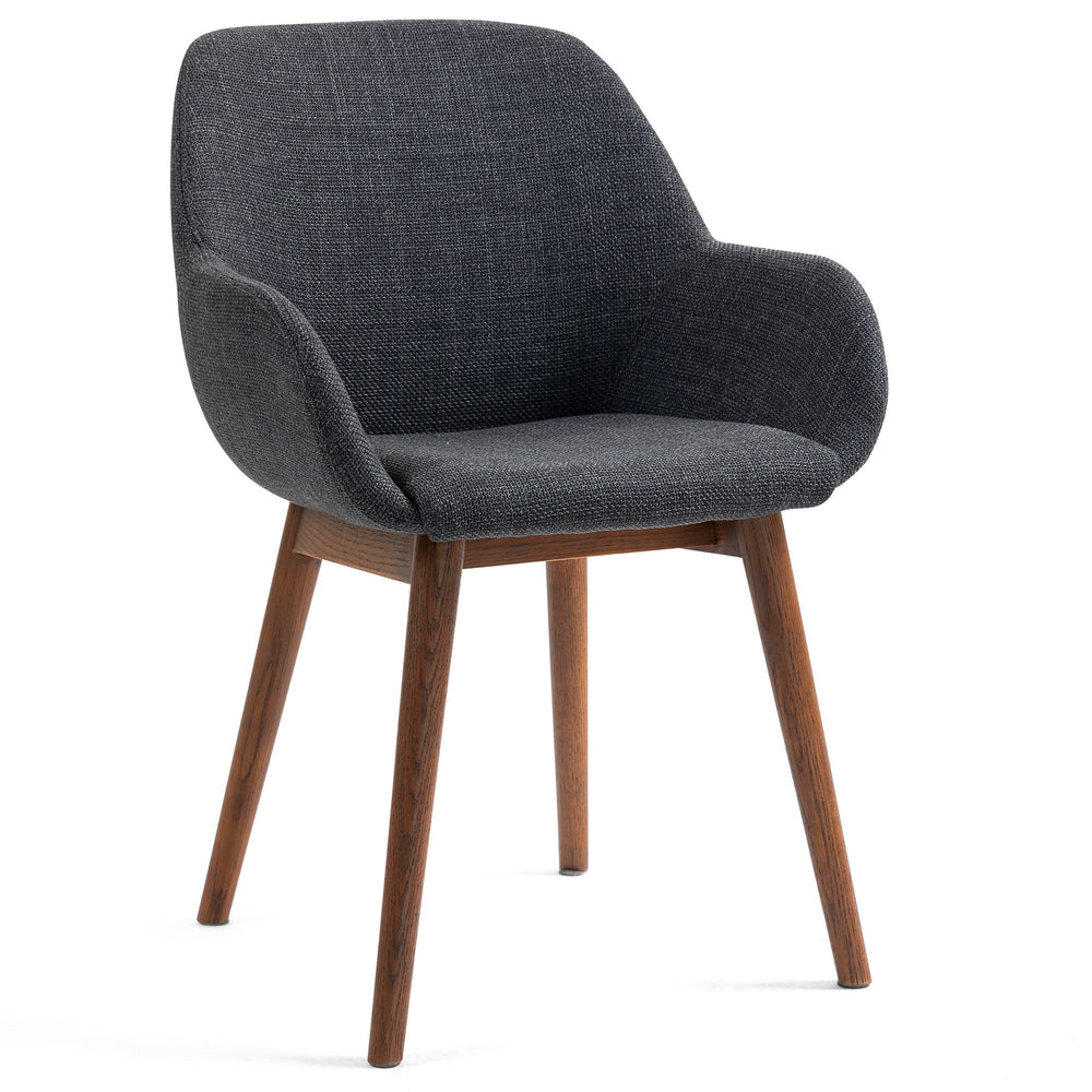 Chaise repas avec accoudoirs en tissu noir pied chêne foncé