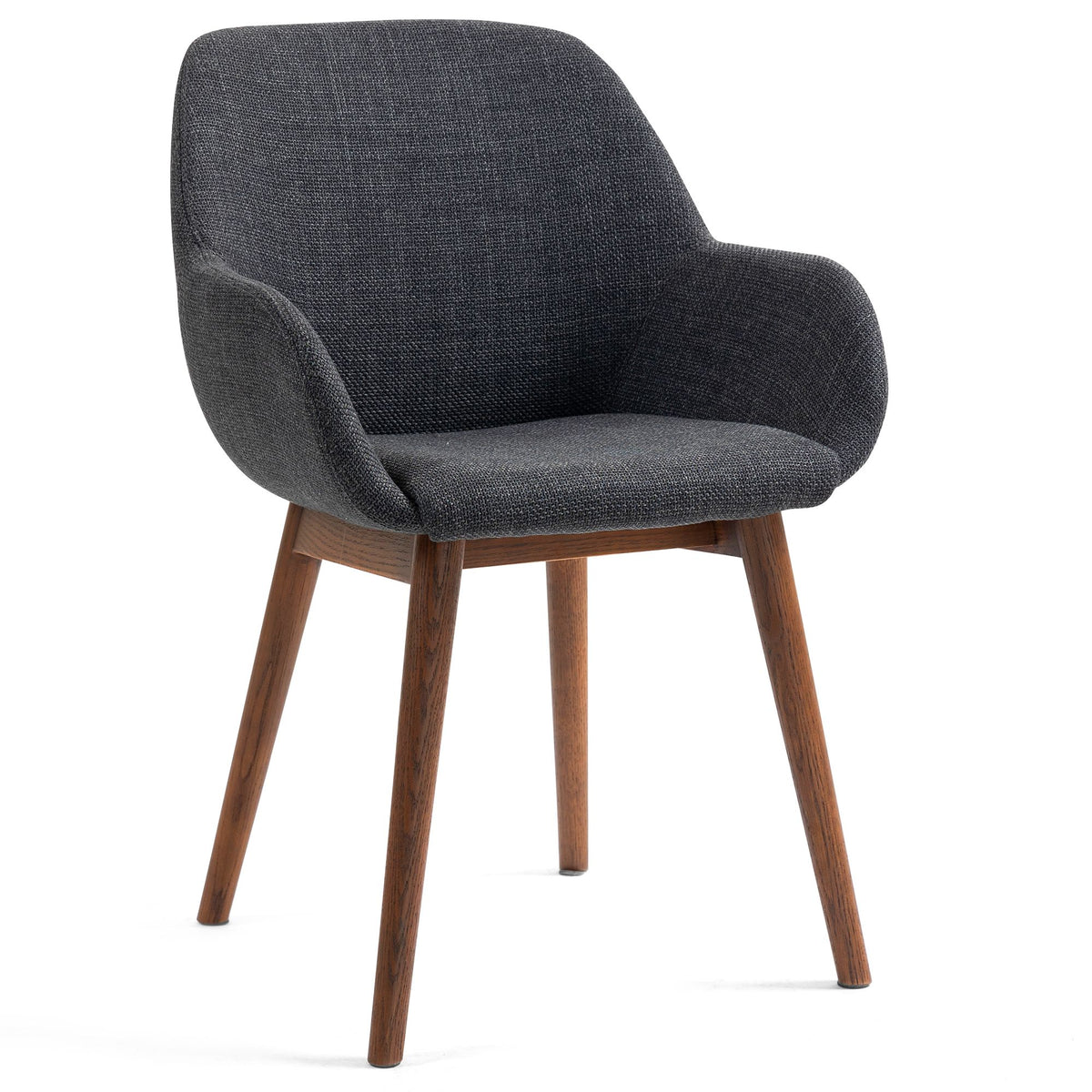 Chaise repas avec accoudoirs en tissu noir pied chêne foncé
