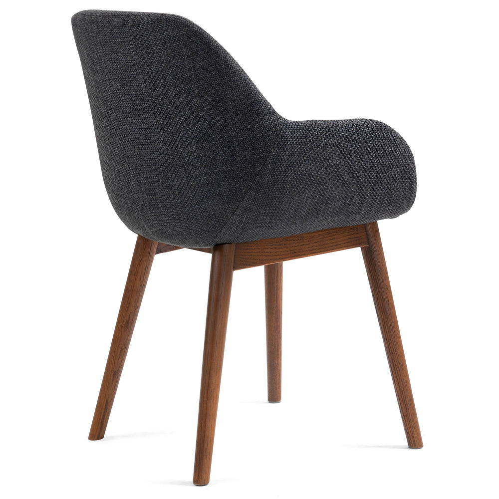 Chaise repas avec accoudoirs en tissu noir pied chêne foncé