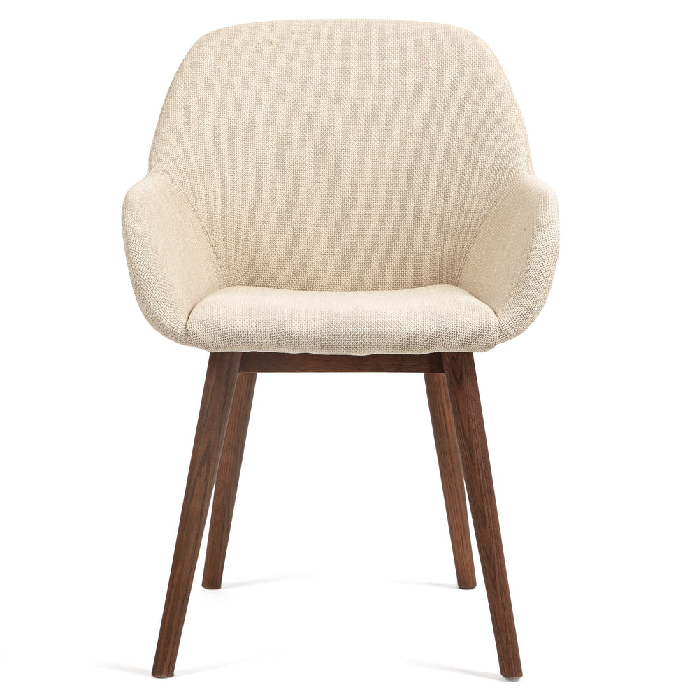 Chaise repas avec accoudoirs en tissu beige pied chêne foncé