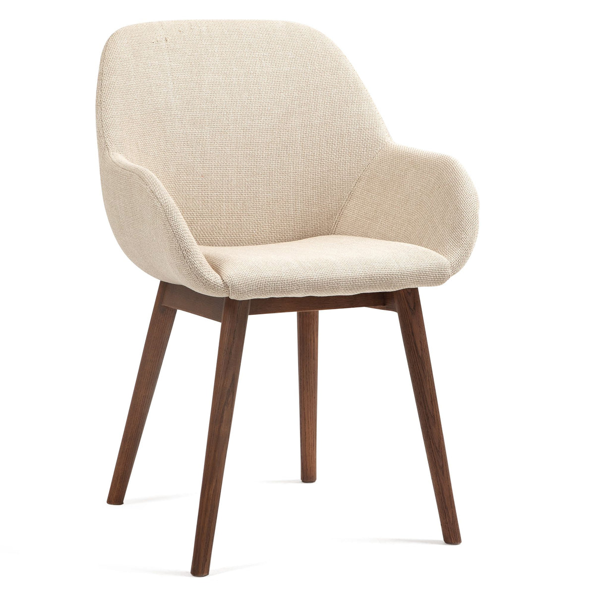 Chaise repas avec accoudoirs en tissu beige pied chêne foncé