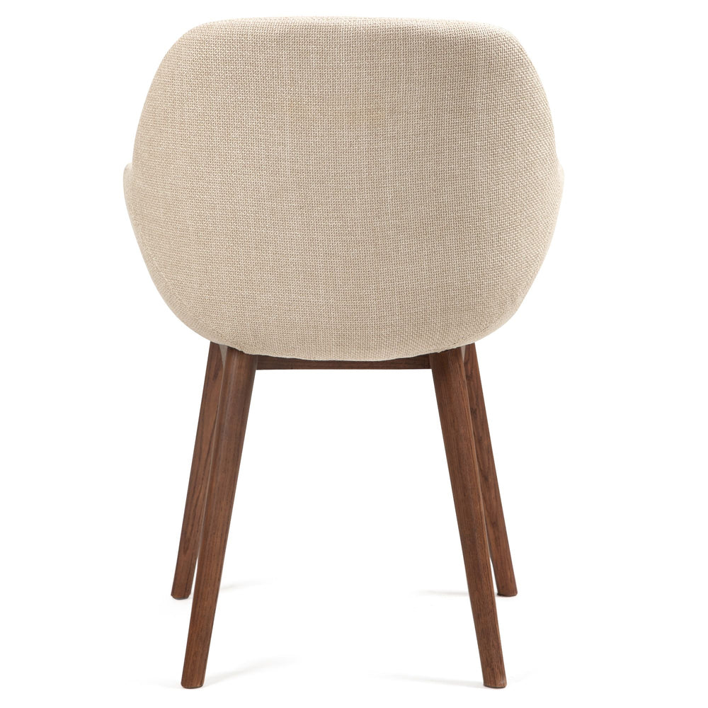Chaise repas avec accoudoirs en tissu beige pied chêne foncé