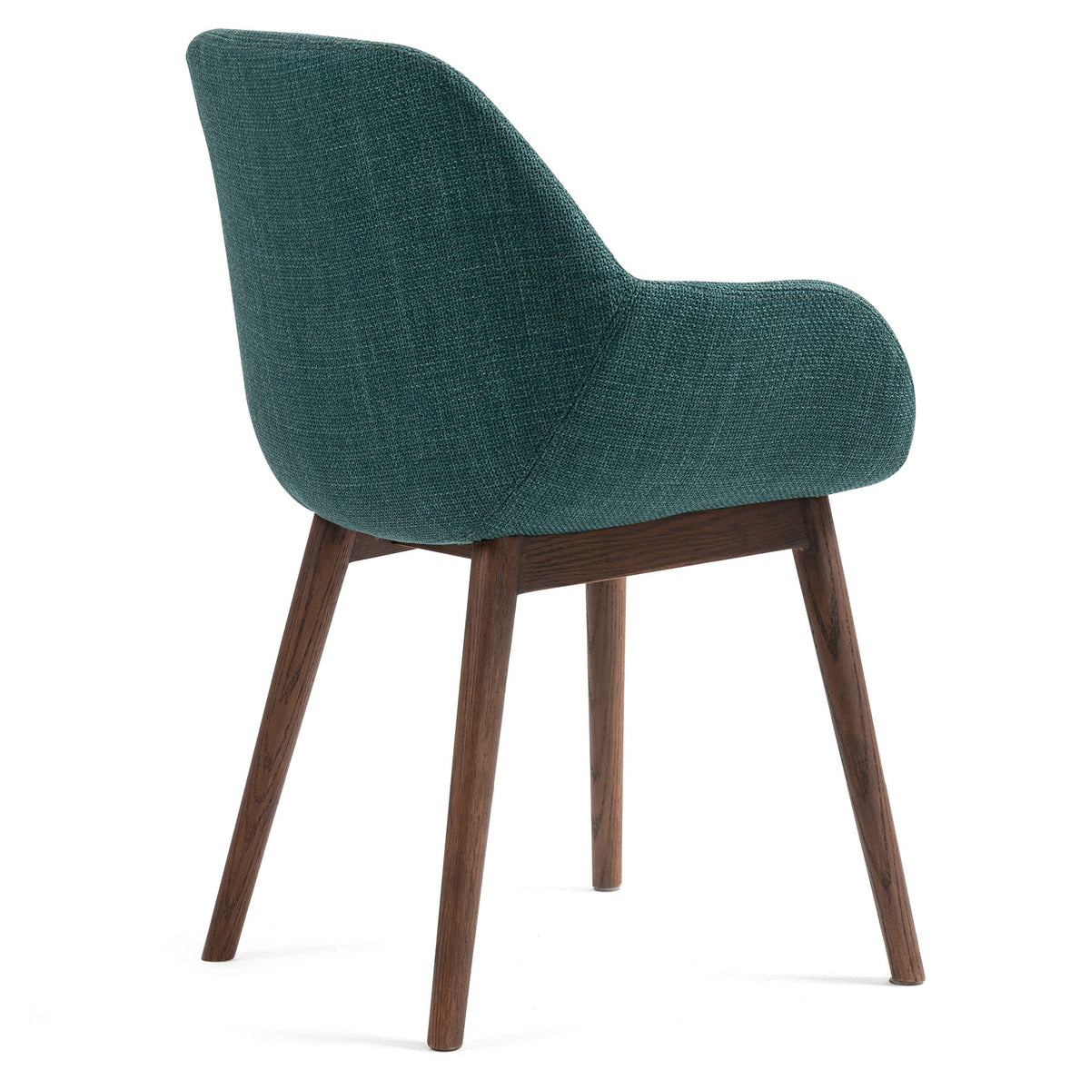 Chaise repas avec accoudoirs tissu vert emeraude pied chêne foncé