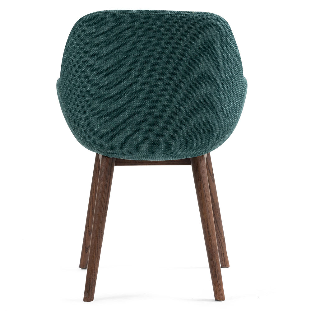 Chaise repas avec accoudoirs tissu vert emeraude pied chêne foncé