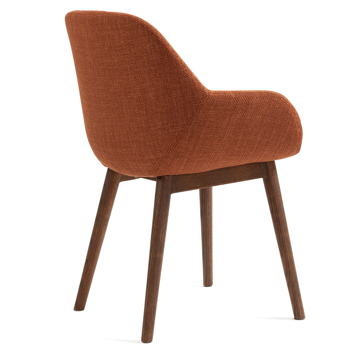 Chaise repas avec accoudoirs tissu caramel pied chêne foncé