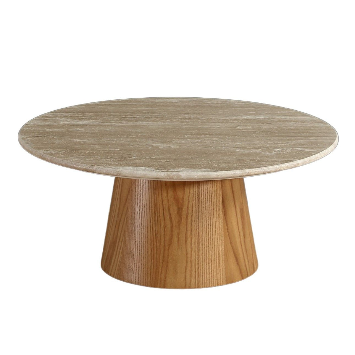 Table basse D80 cm marbre marron placage chêne