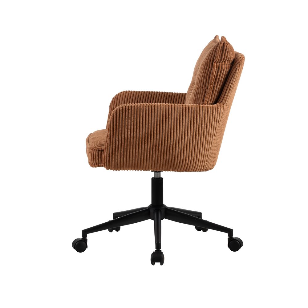 Chaise de bureau velours côtelé caramel