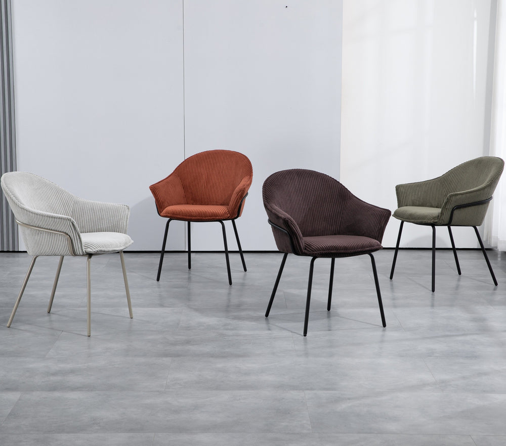 Chaise accoudoirs velours côtelé à grosses côtes kaki NOMA
