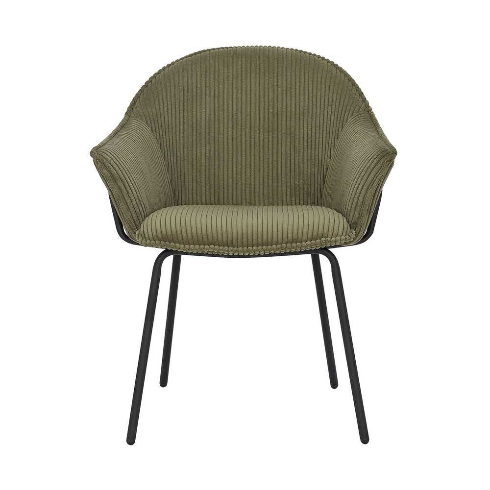 Chaise accoudoirs velours côtelé à grosses côtes kaki NOMA
