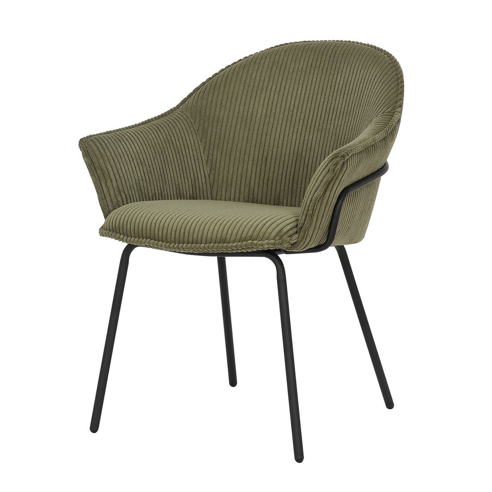 Chaise accoudoirs velours côtelé à grosses côtes kaki NOMA