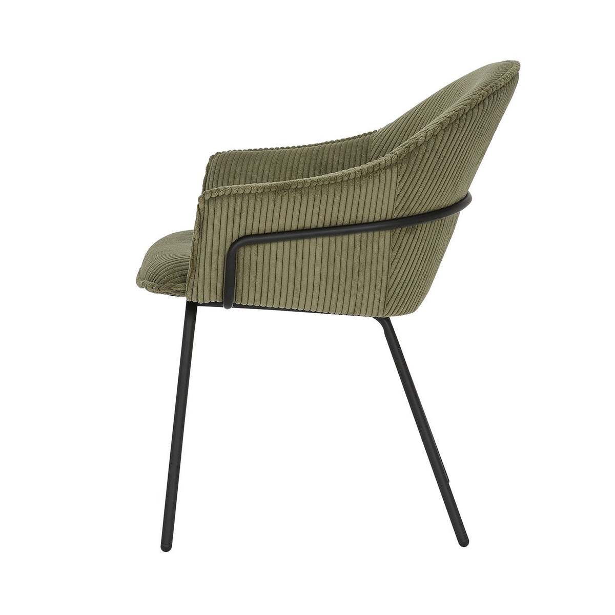 Chaise accoudoirs velours côtelé à grosses côtes kaki NOMA
