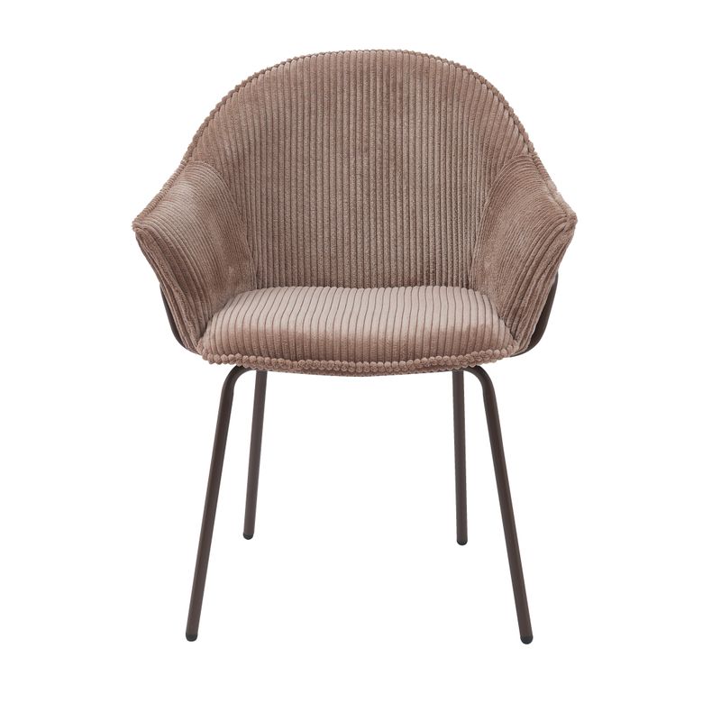 Chaise accoudoirs velours côtelé à grosses côtes marron NOMA