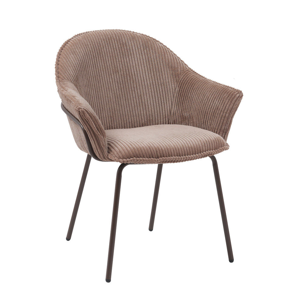 Chaise accoudoirs velours côtelé à grosses côtes marron NOMA