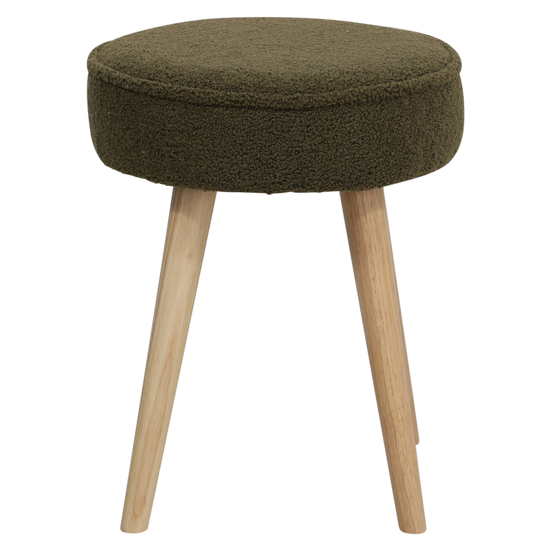 Pouf tissu effet laine bouclette kaki
