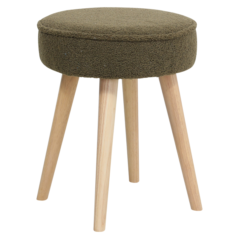 Pouf tissu effet laine bouclette kaki