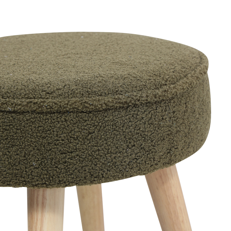 Pouf tissu effet laine bouclette kaki
