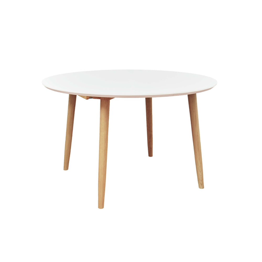 Table repas 100-180 cm blanc avec 2 allonges