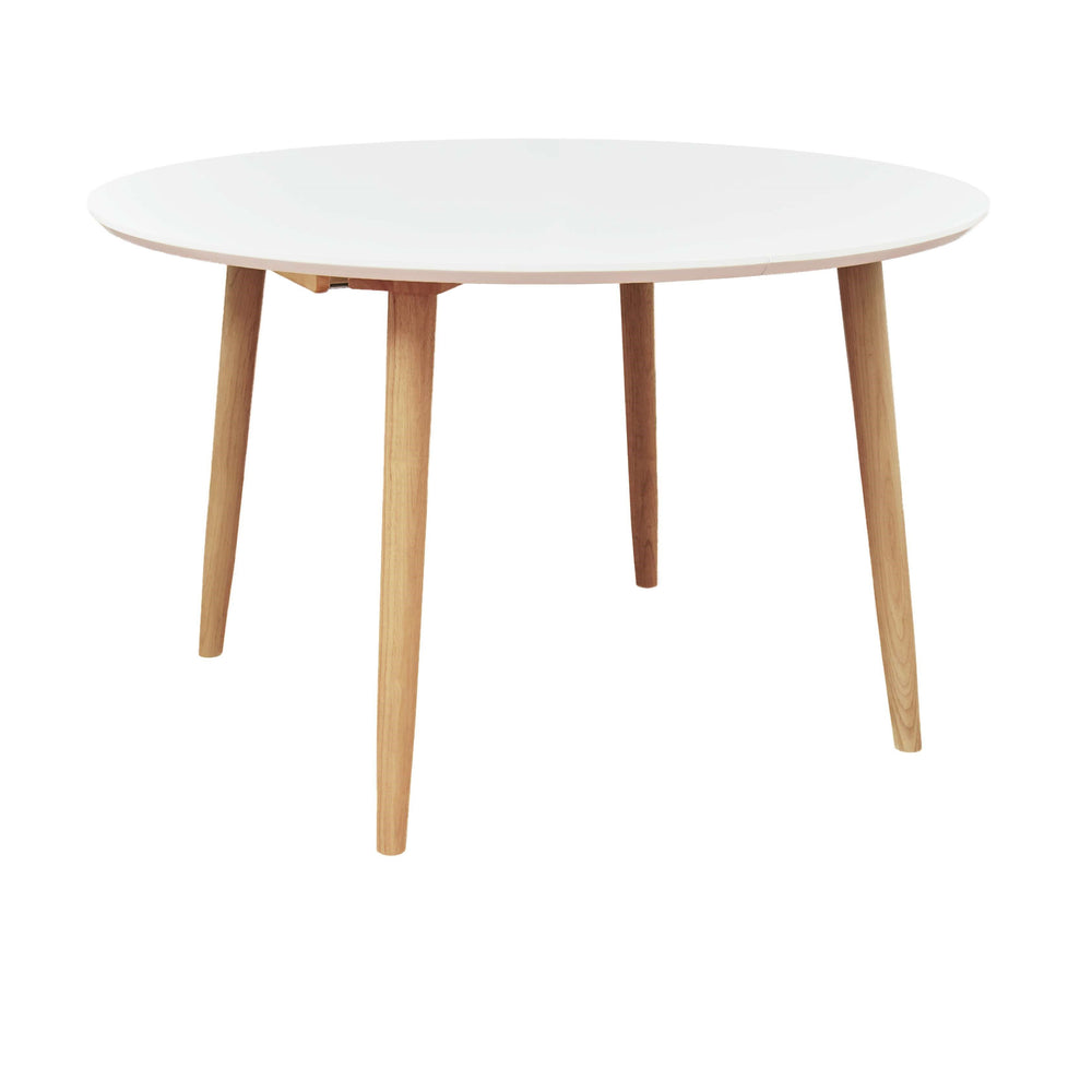 Table repas 120-200 cm blanc avec 2 allonges