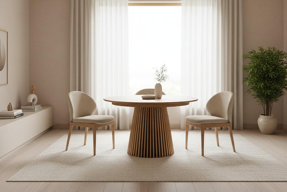 Table repas D120 avec 3 allonges placage Chêne clair