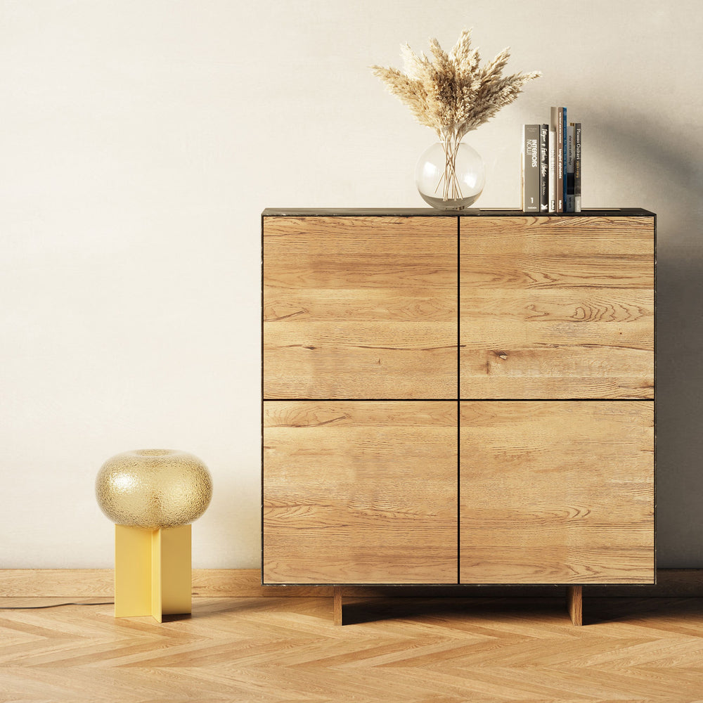 Meuble haut 4 portes céramique anthracite et chêne