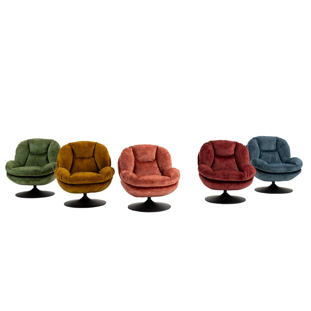 Fauteuil pivotant en velours ocre