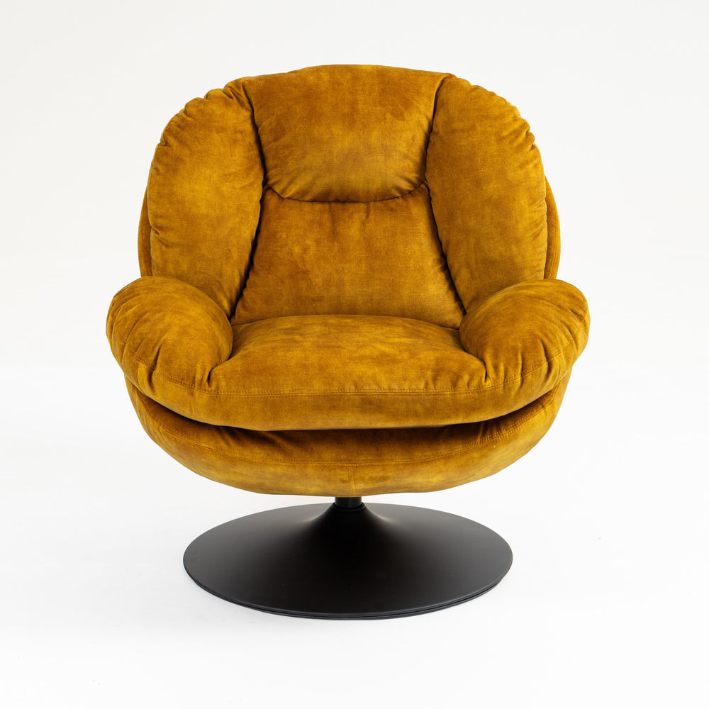 Fauteuil pivotant en velours ocre