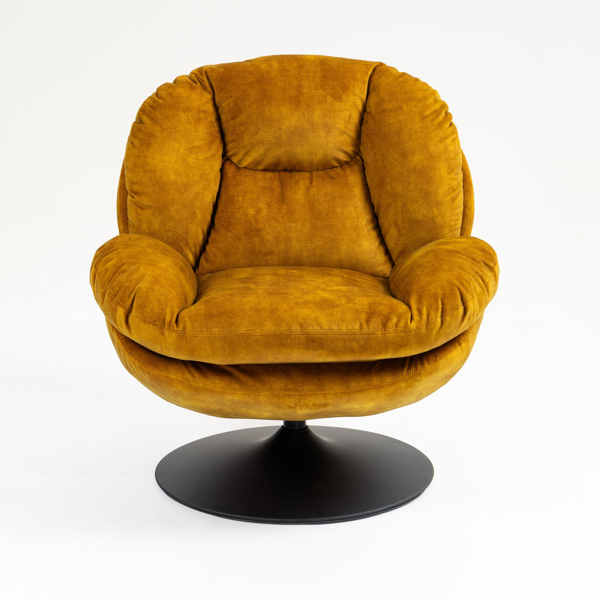 Fauteuil pivotant en velours ocre